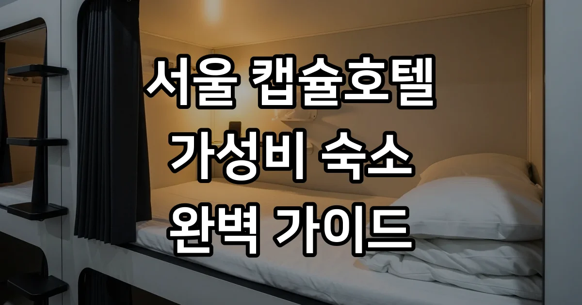 서울 캡슐호텔 2026년 가성비 숙소 지역별 추천